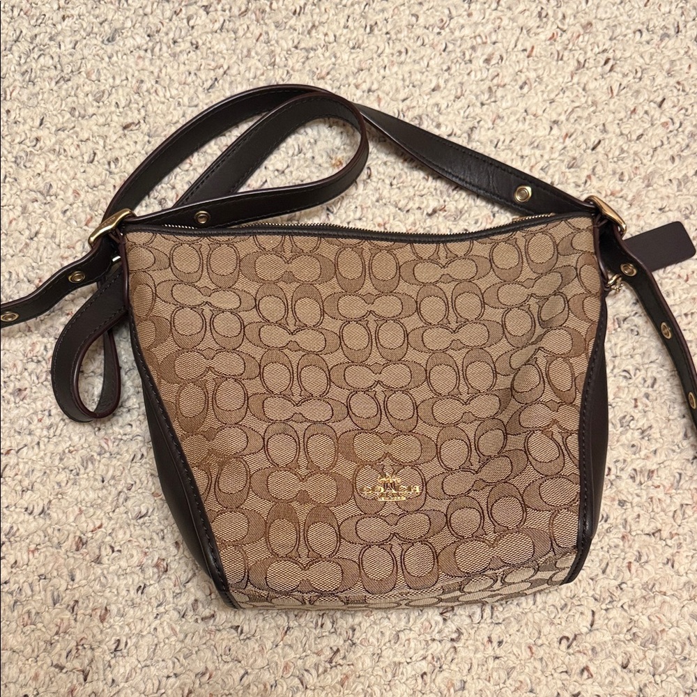 Coach Tan and Brown Signature Shoulder Bag
